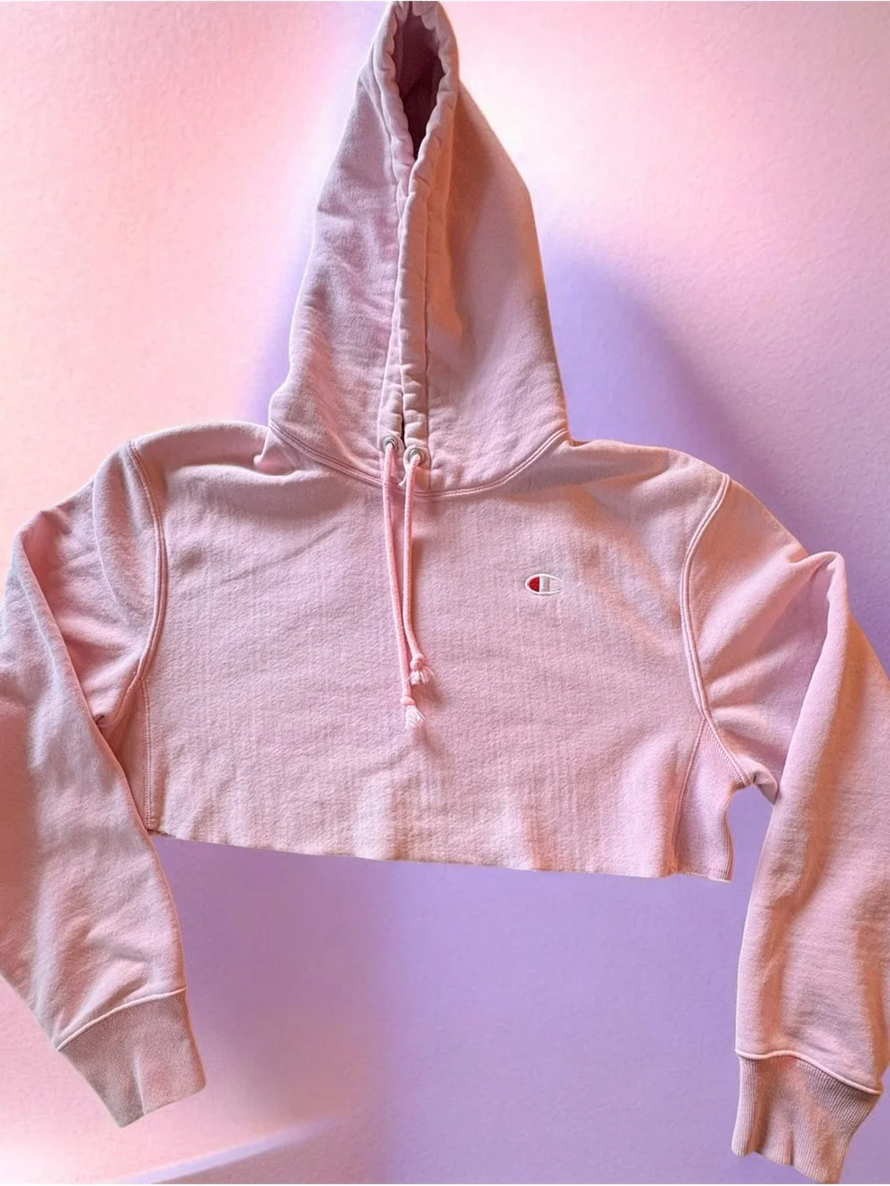 Champion Light Pink Cropped Hoodie with Hood. Ladies small - Picture 1 of 6